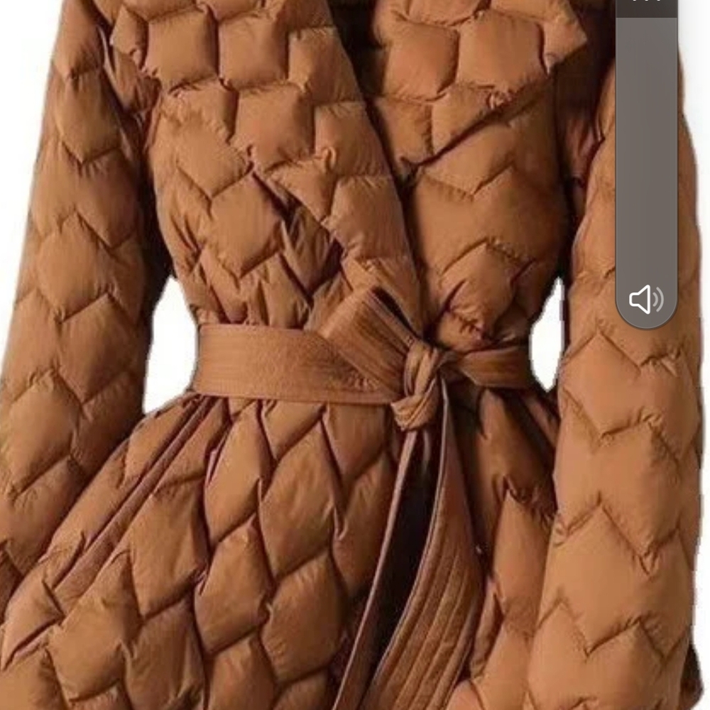 Brown Quilted Puffer Jacket with Belt